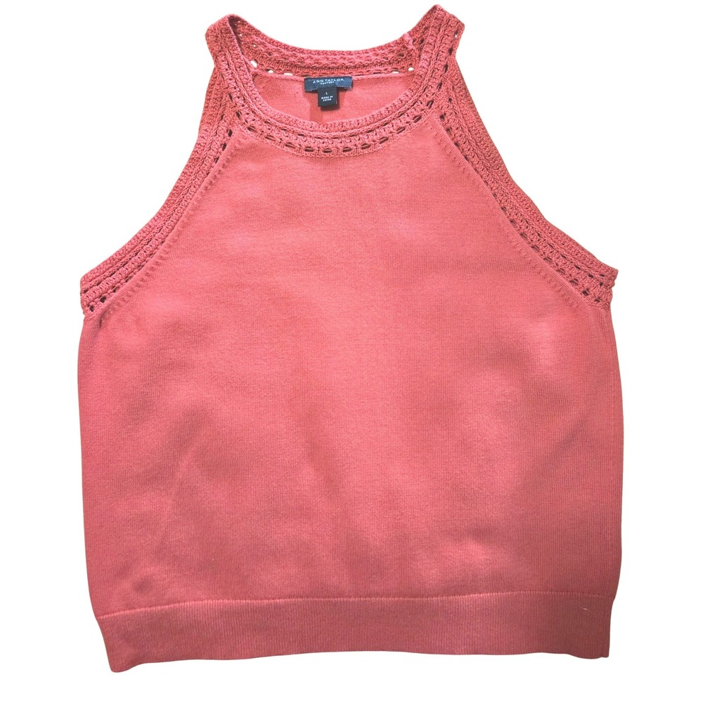 Chic‎ Lux Ann Taylor Factory Women's L Orange Crochet  Knit Tank Top Sweater
